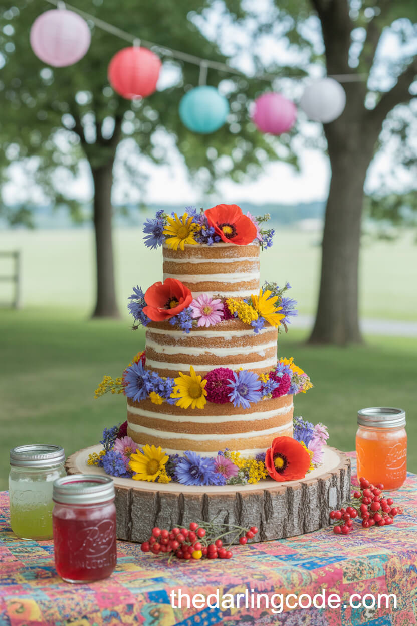 Wildflower Naked Farm Wedding Cake