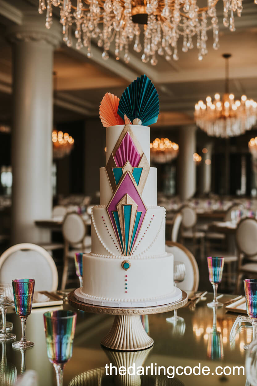 Art Deco Rainbow Geometric Wedding Cake