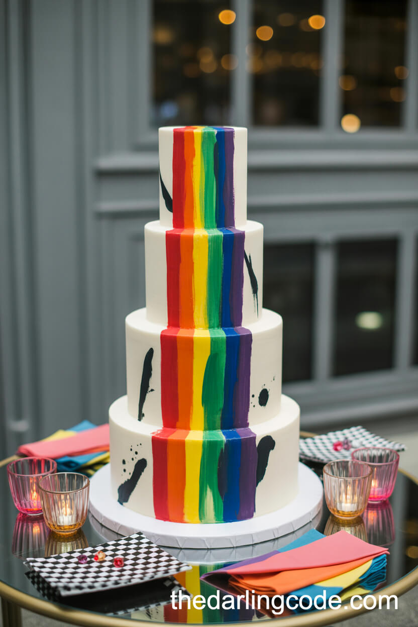 Modern Rainbow Brushstroke Loft Wedding Cake
