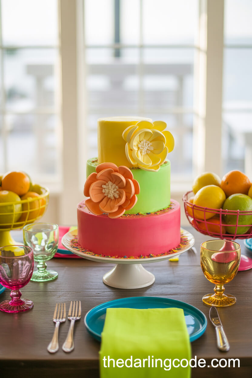 Citrus Bloom Colorful Brunch Wedding Cake
