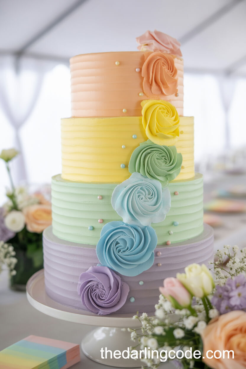 Pastel Ombre Flower Cascade Tent Wedding Cake