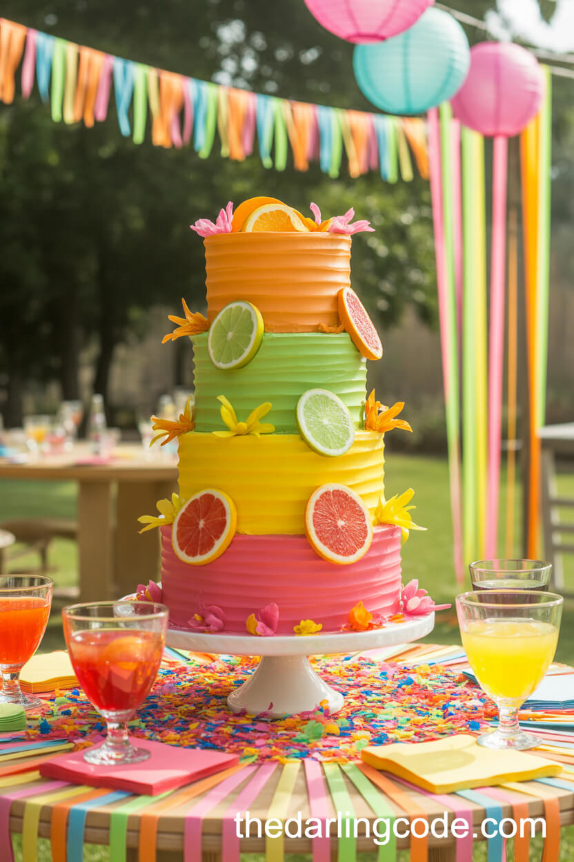 Vibrant Carnival Citrus Wedding Cake