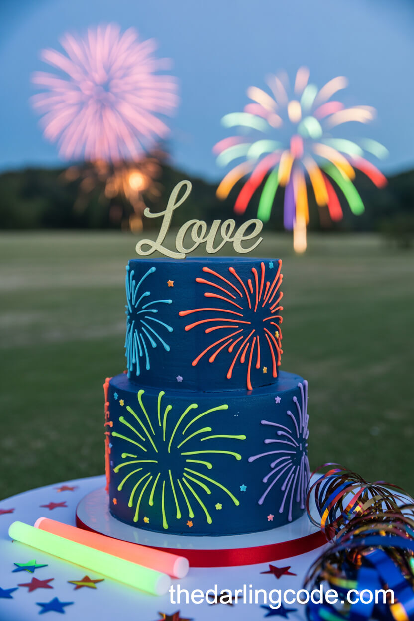 Neon Fireworks Fourth Of July Wedding Cake