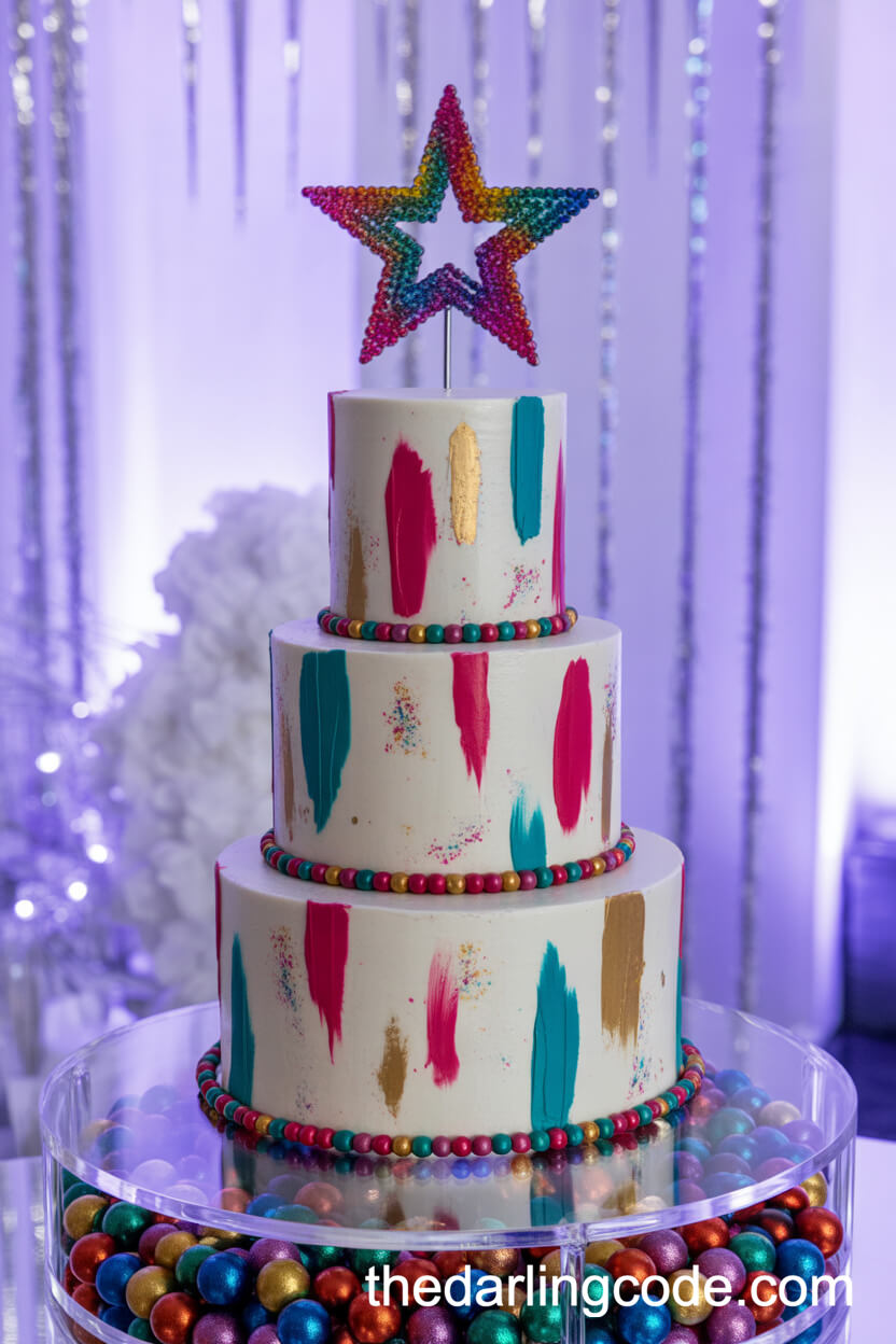 Winter Ballroom Cake With Abstract Brushstrokes