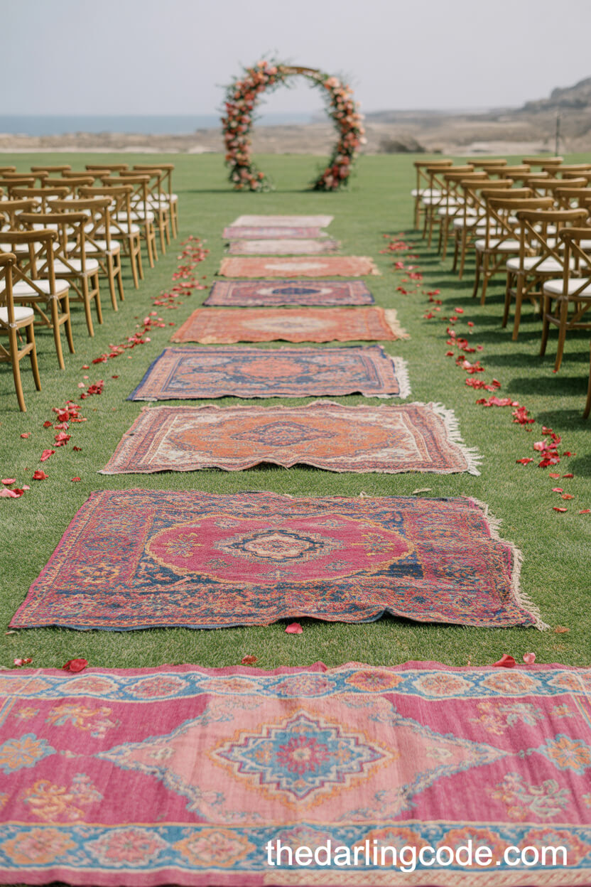 Moroccan Rug Aisle With Rose Petal Pathway