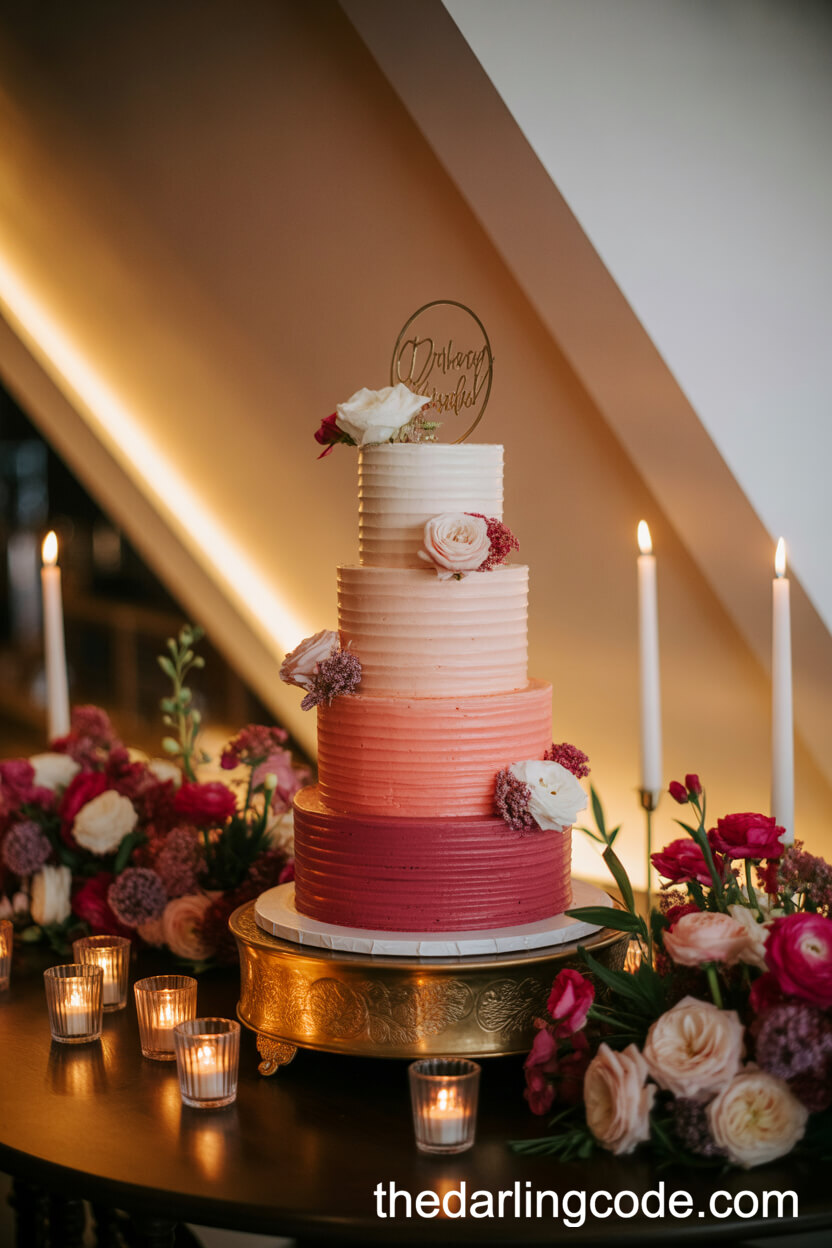 Ombre Wedding Cake Table With Lush Floral Accents