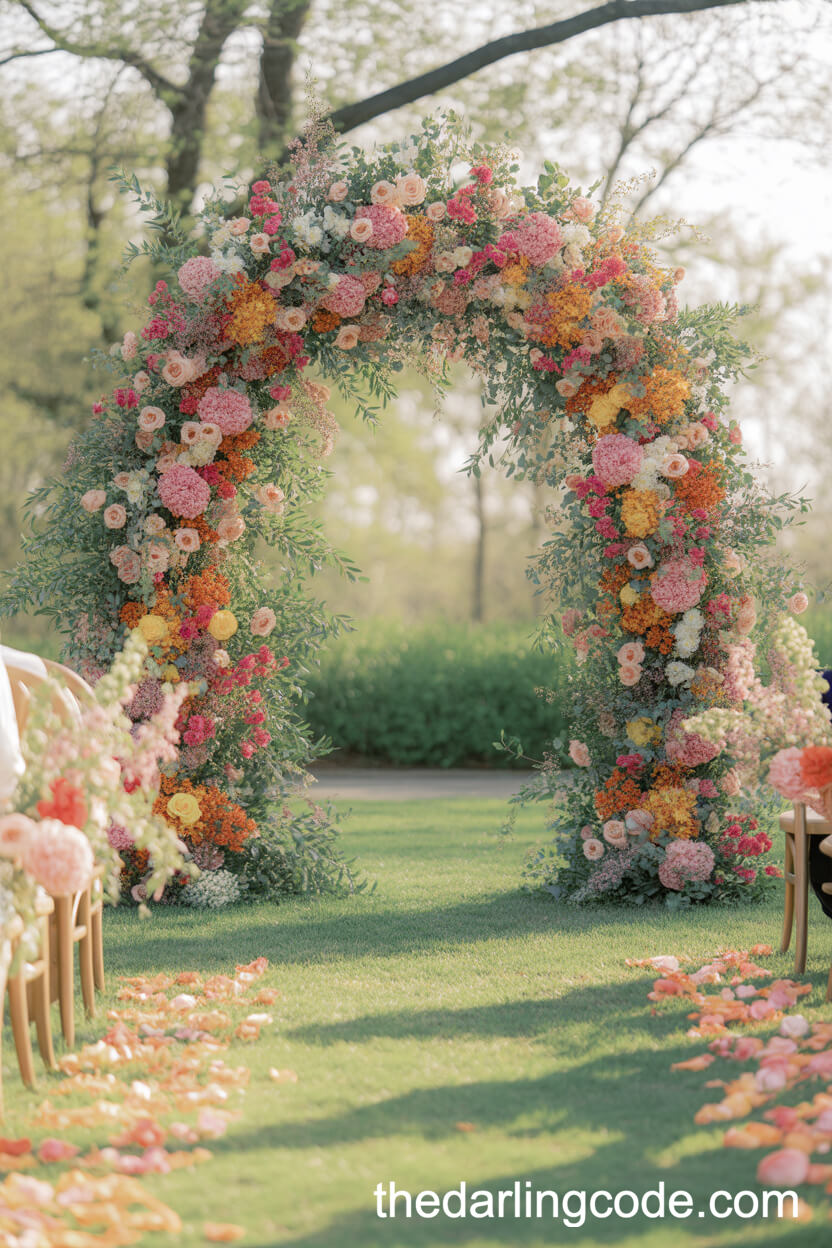 Lush Floral Ceremony Arch With Vibrant Spring Blooms