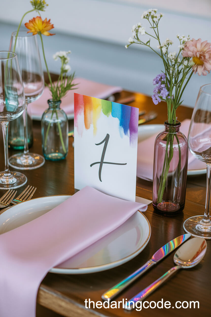 Rainbow Watercolor Wedding Table Numbers