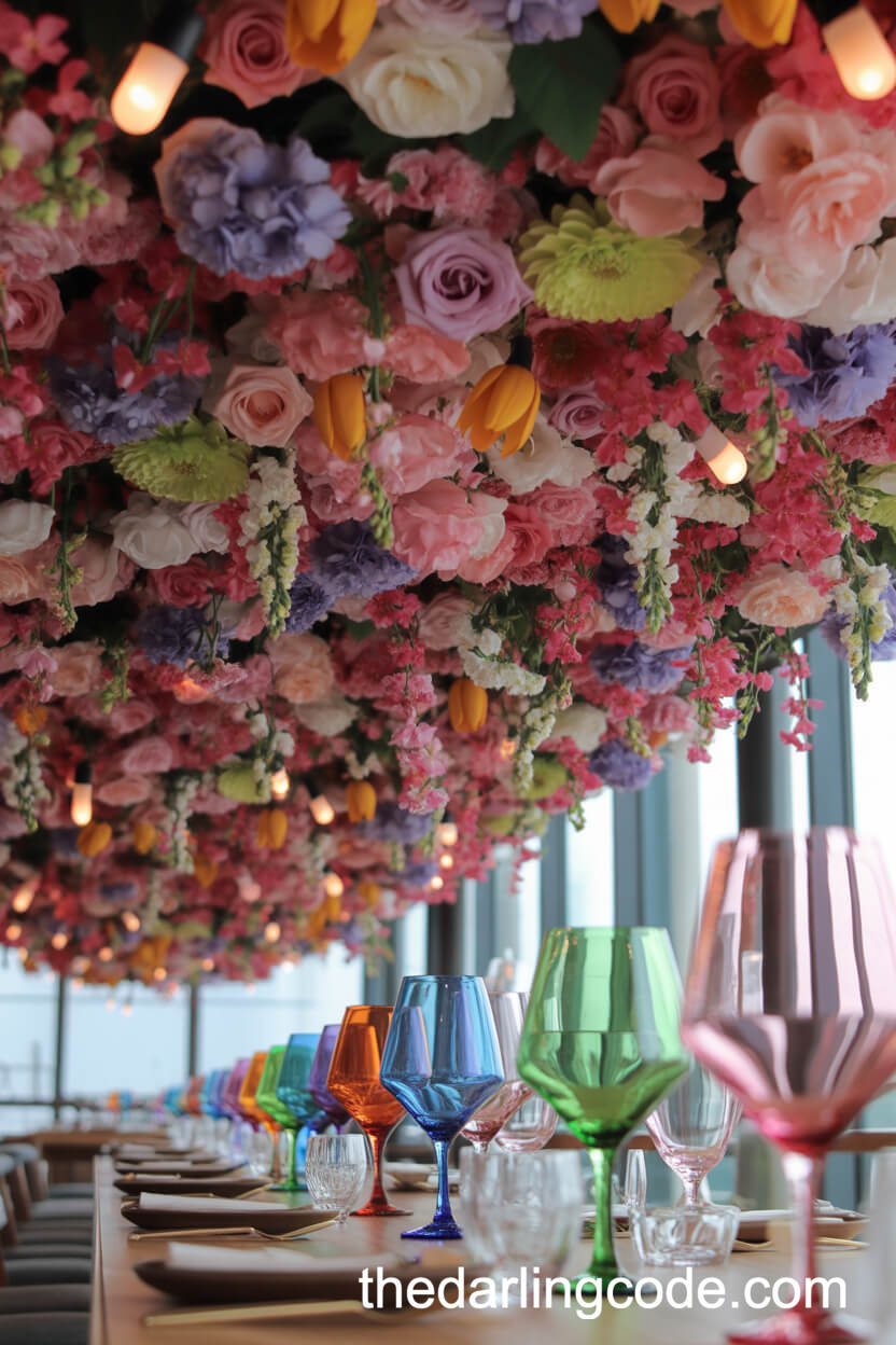 Dramatic Hanging Floral Ceiling Installation