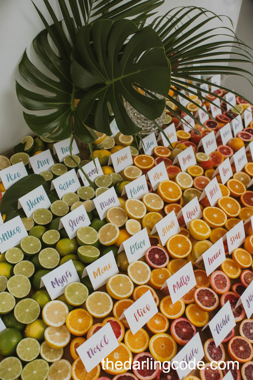 Citrus Rainbow Escort Card Display
