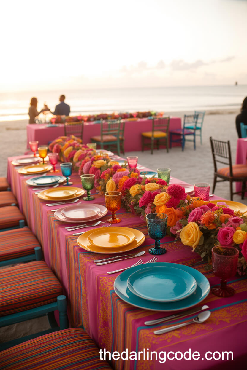 Sunset Beach Wedding With Bold Patterns