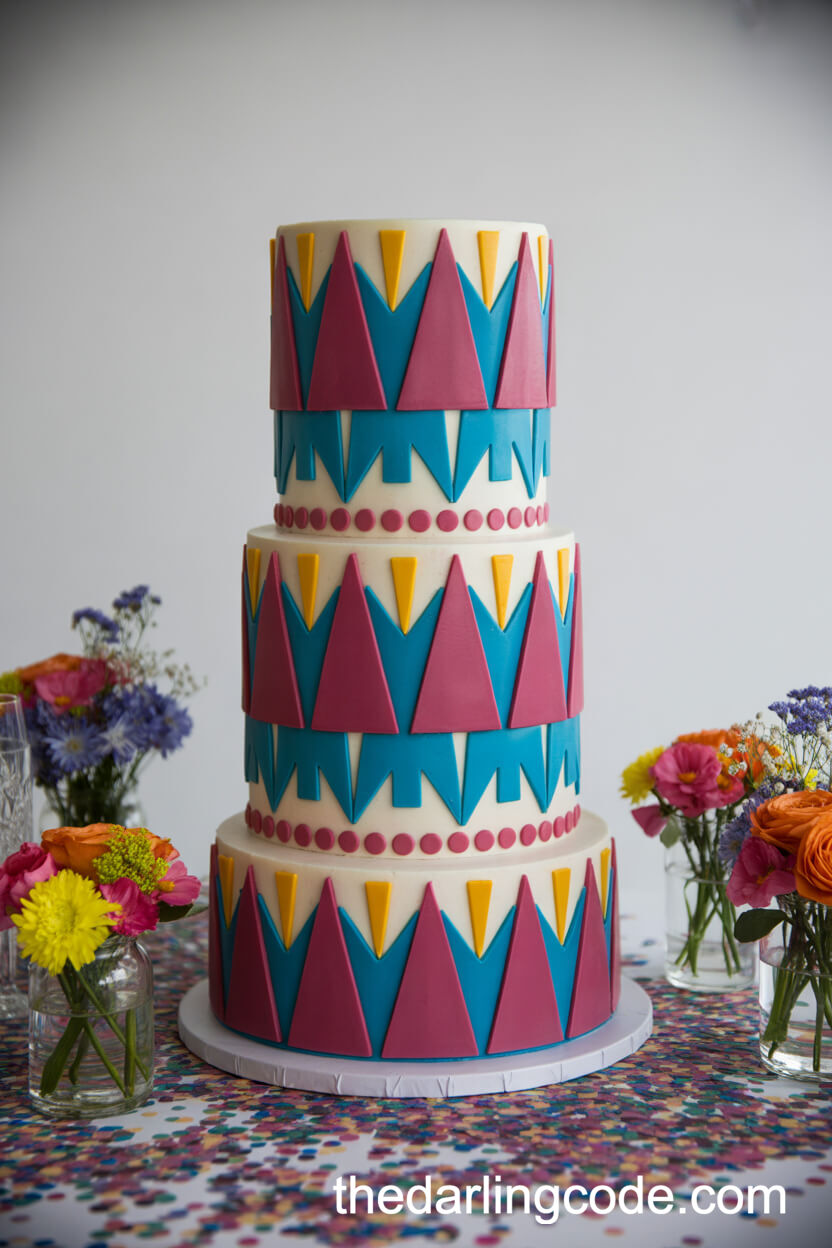 Geometric Rainbow Wedding Cake