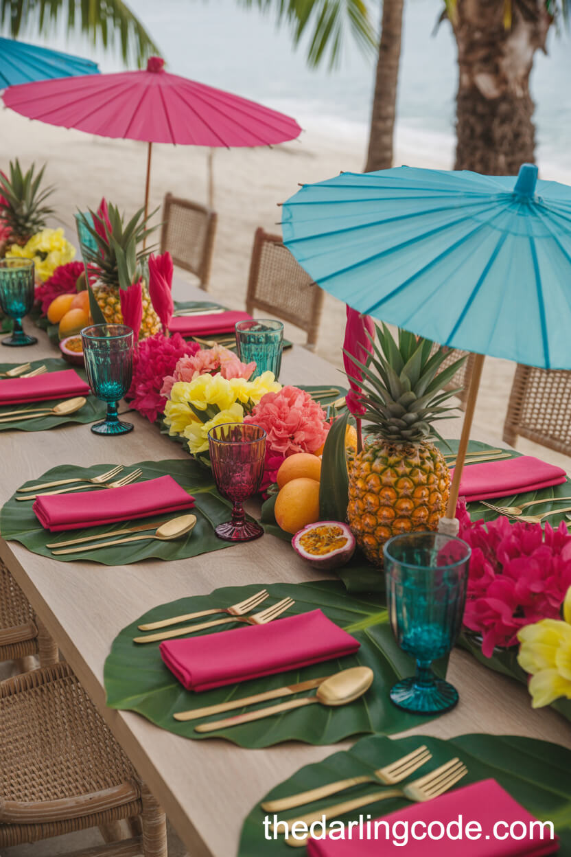 Tropical Palm Paradise Wedding Table Setting