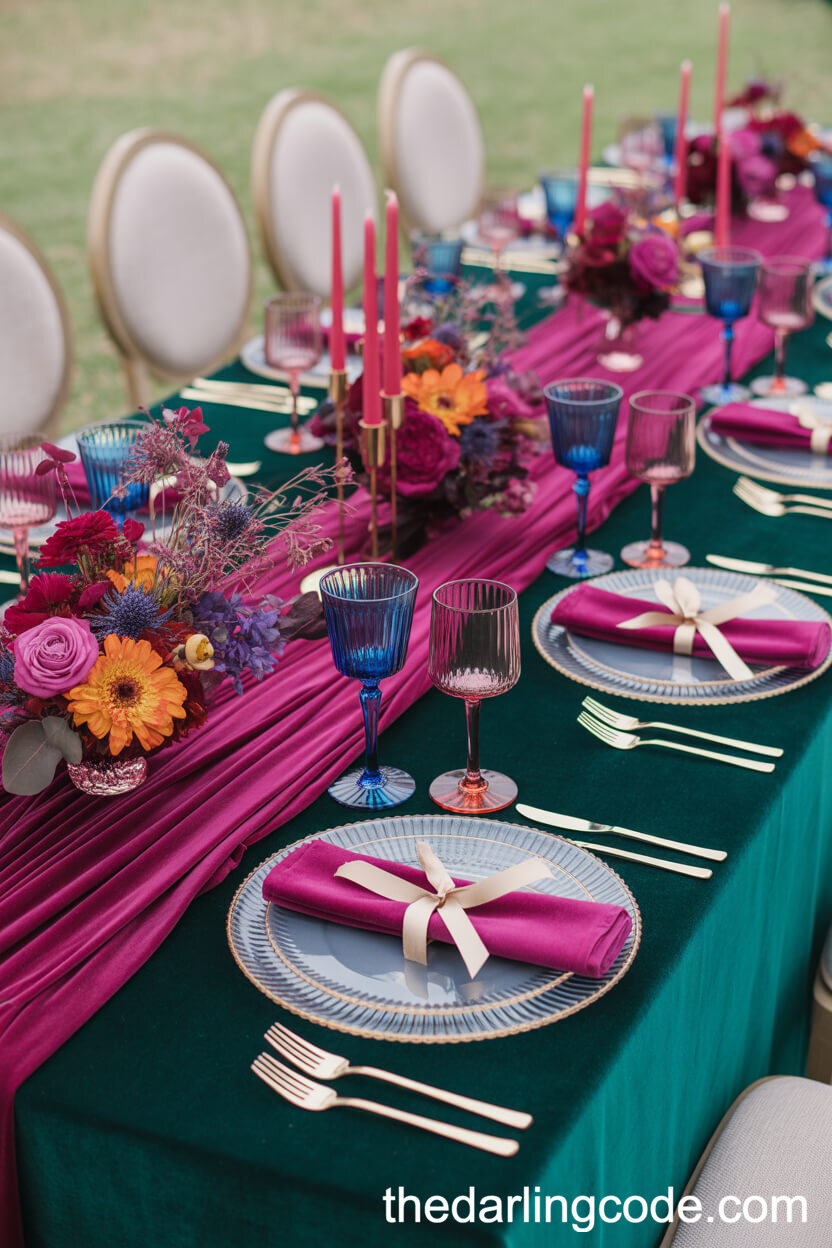 Jewel-Toned Autumn Velvet Wedding Table Setting