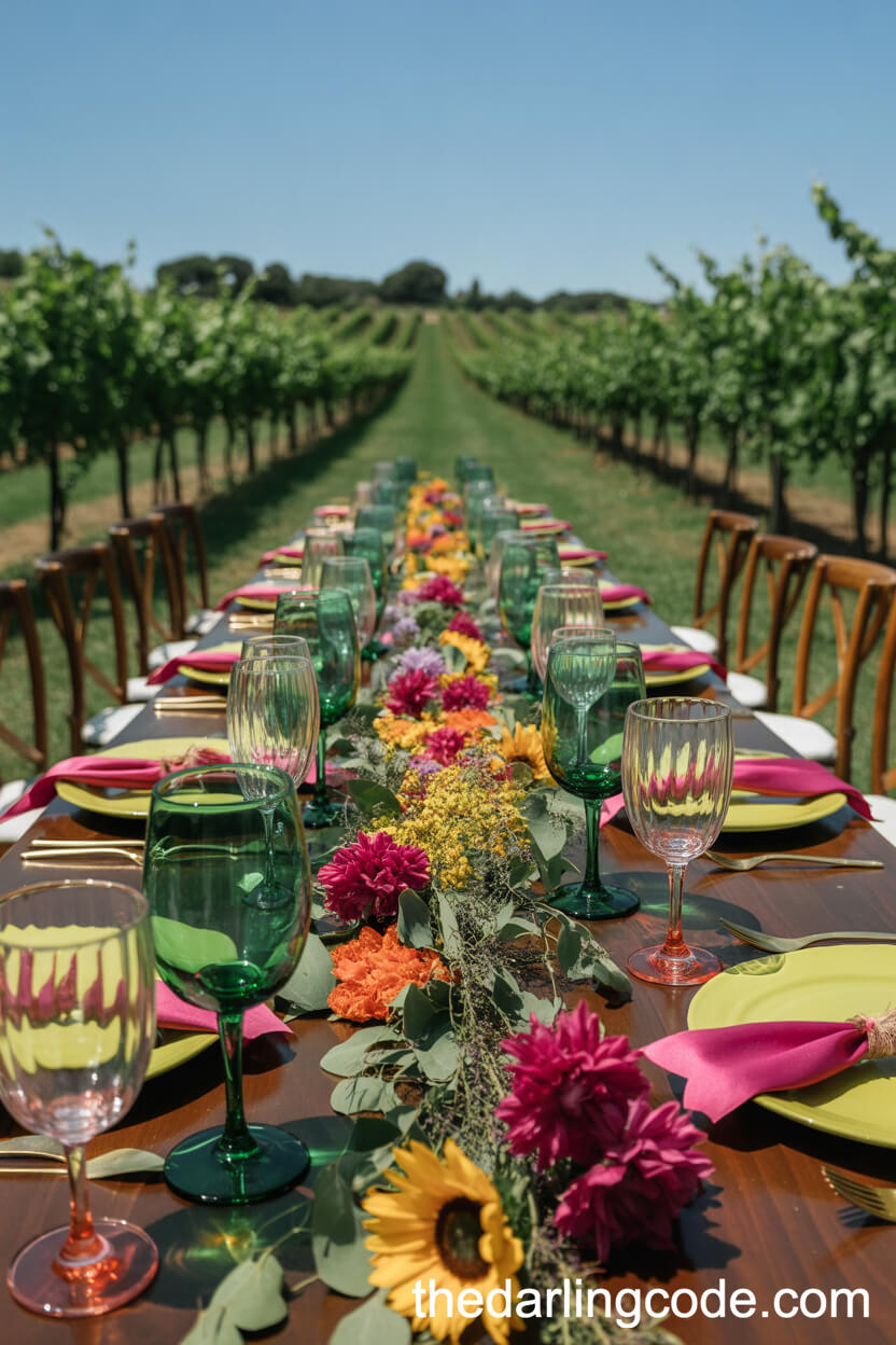 Vibrant Vineyard Summer Wedding Table Setting
