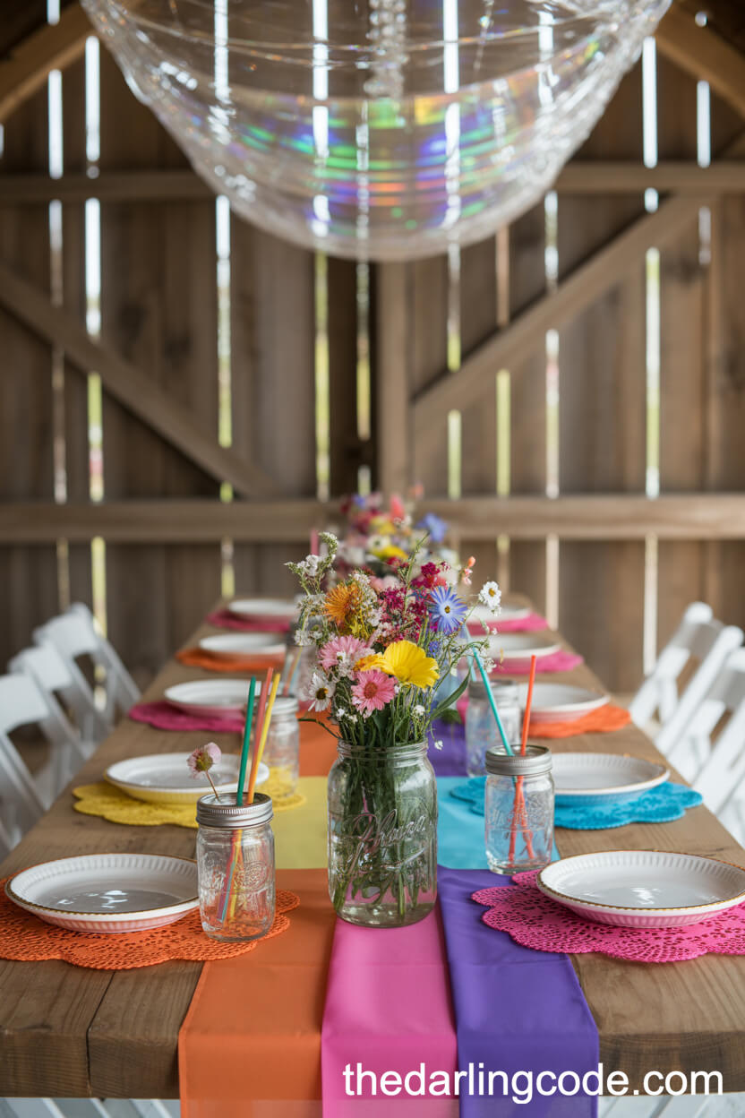 Rustic Barn Rainbow Wedding Table Setting