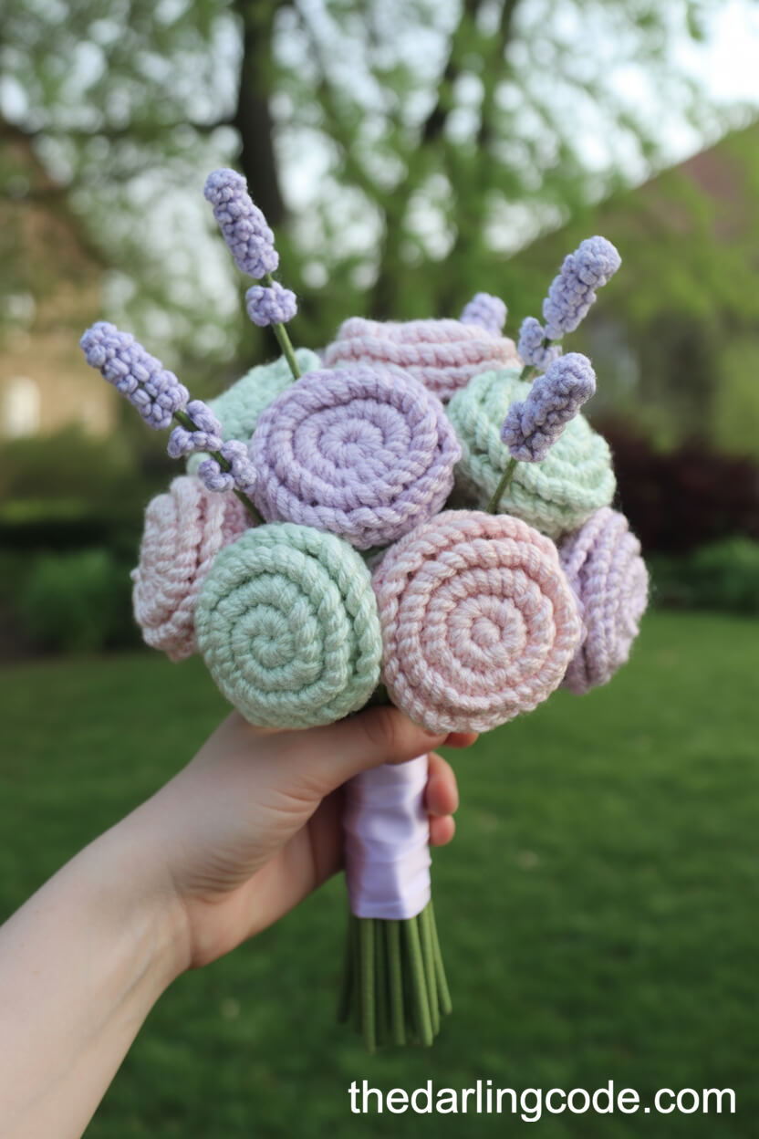 Pastel Crochet Bouquet With Lavender Accents