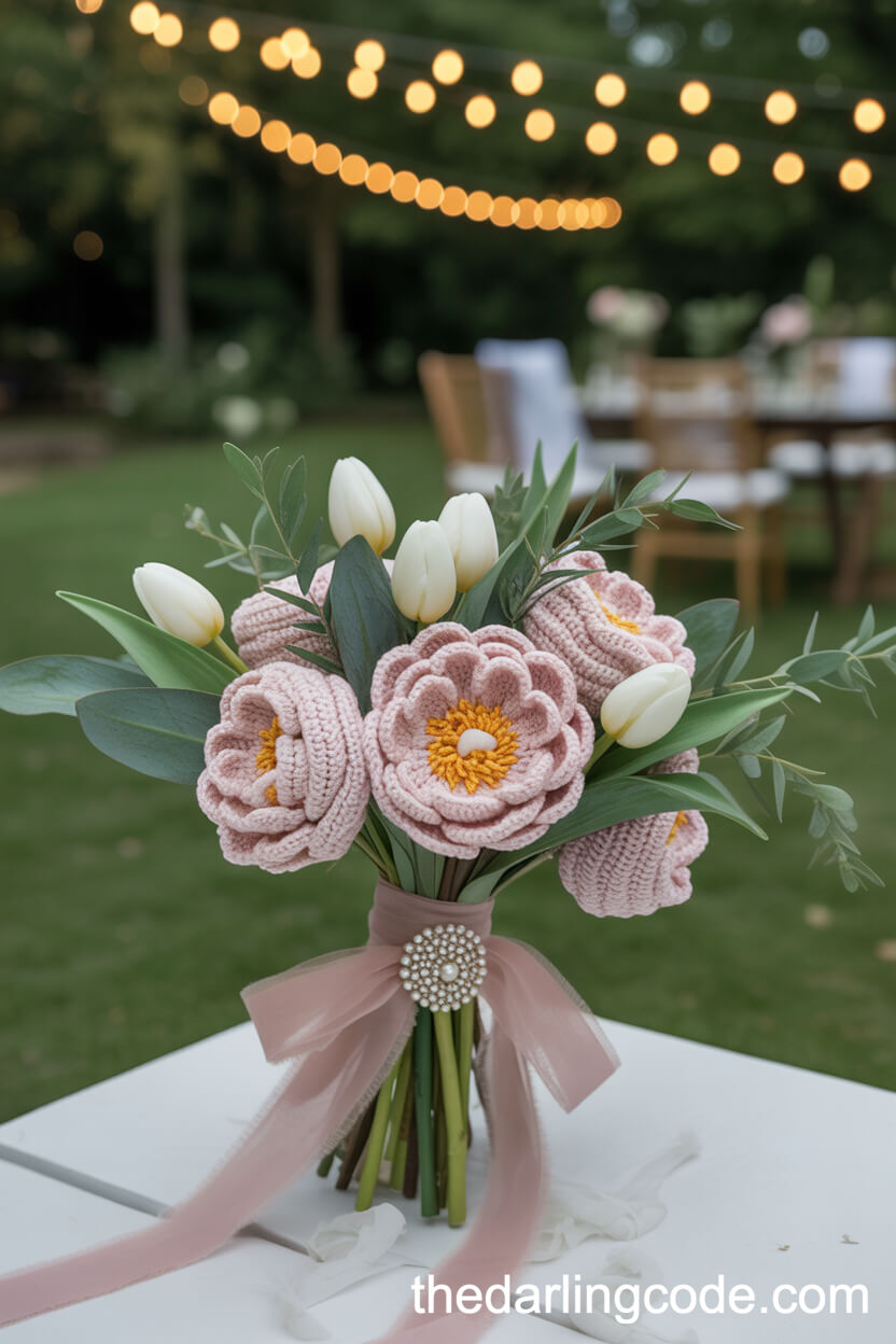 Oversized Crochet Peony And Tulip Garden Bouquet