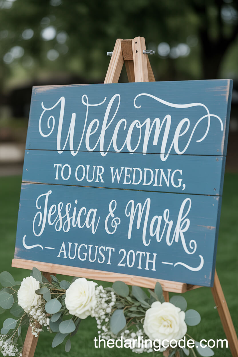 Dusty Blue Wedding Welcome Sign