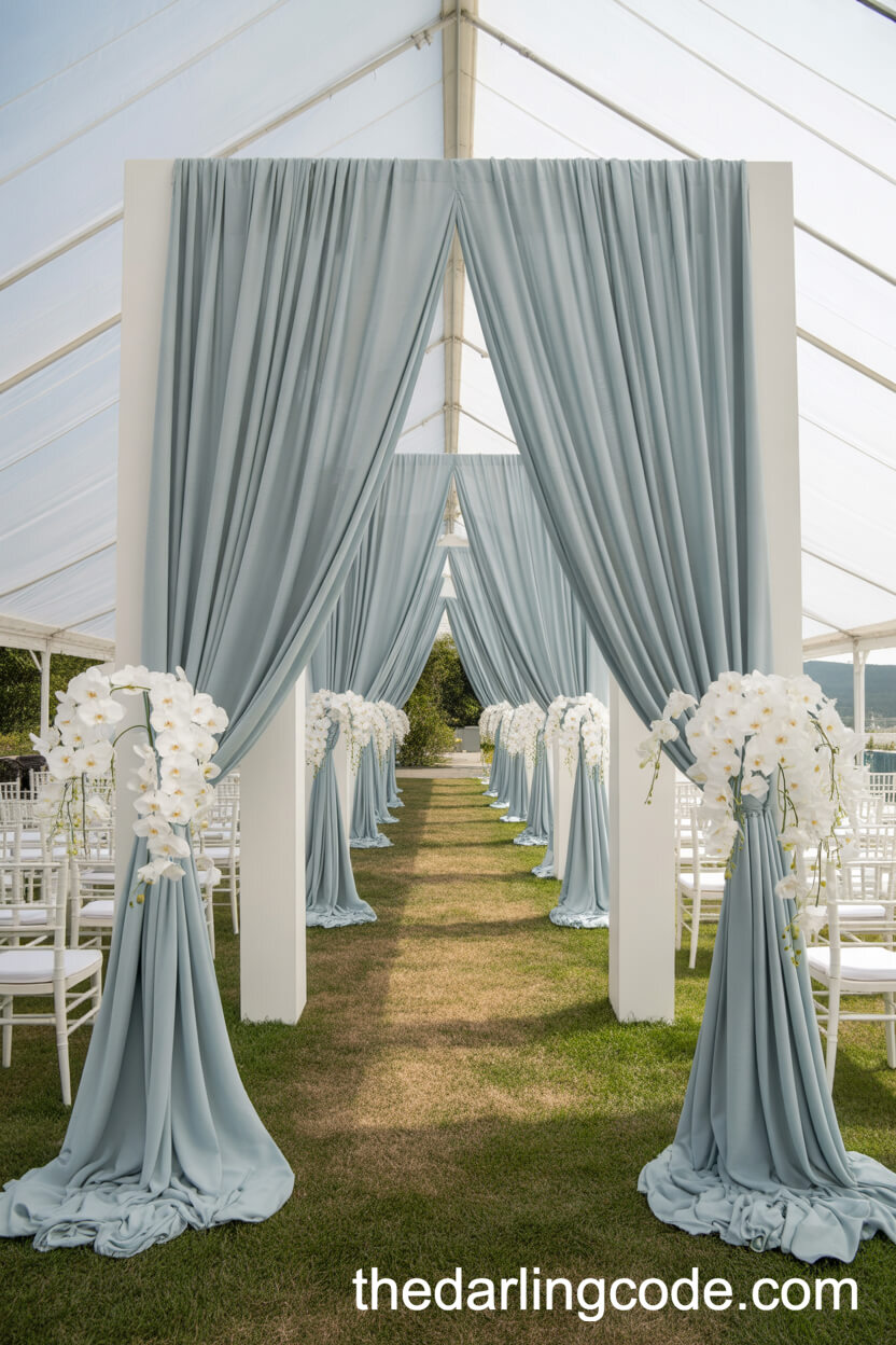 Dusty Blue Draped Ceremony Backdrop