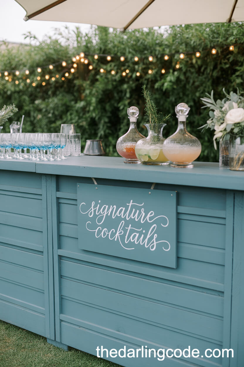 Dusty Blue-Themed Outdoor Wedding Bar