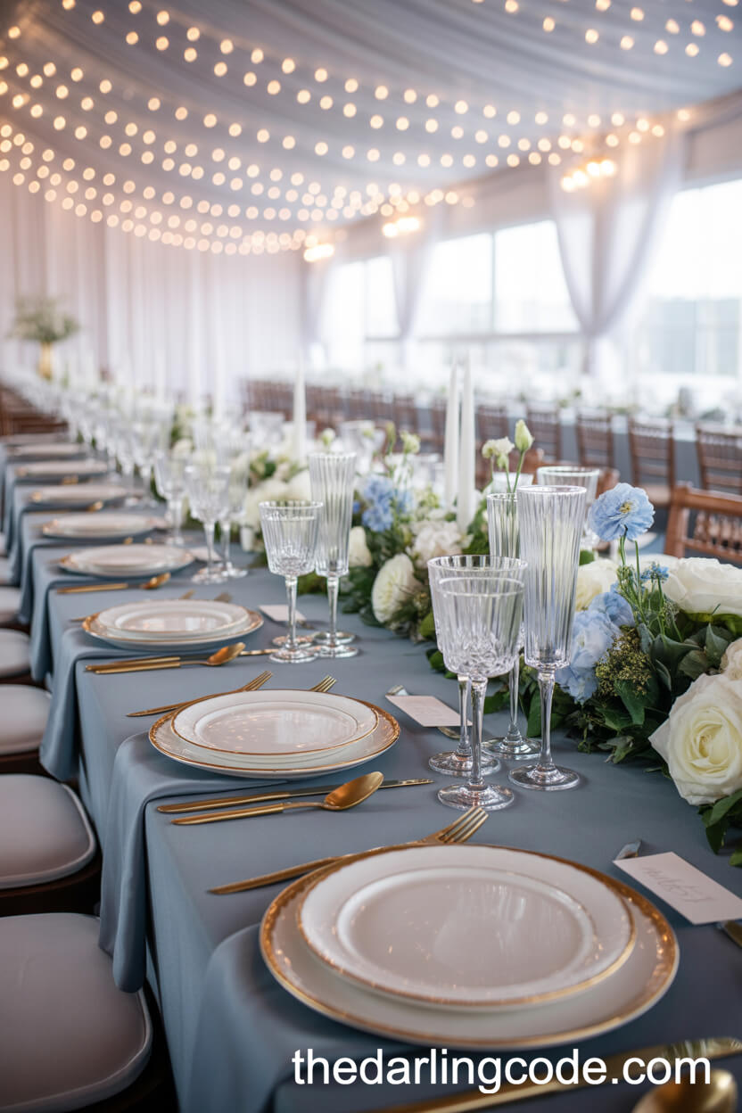 Dusty Blue Reception Table Decor