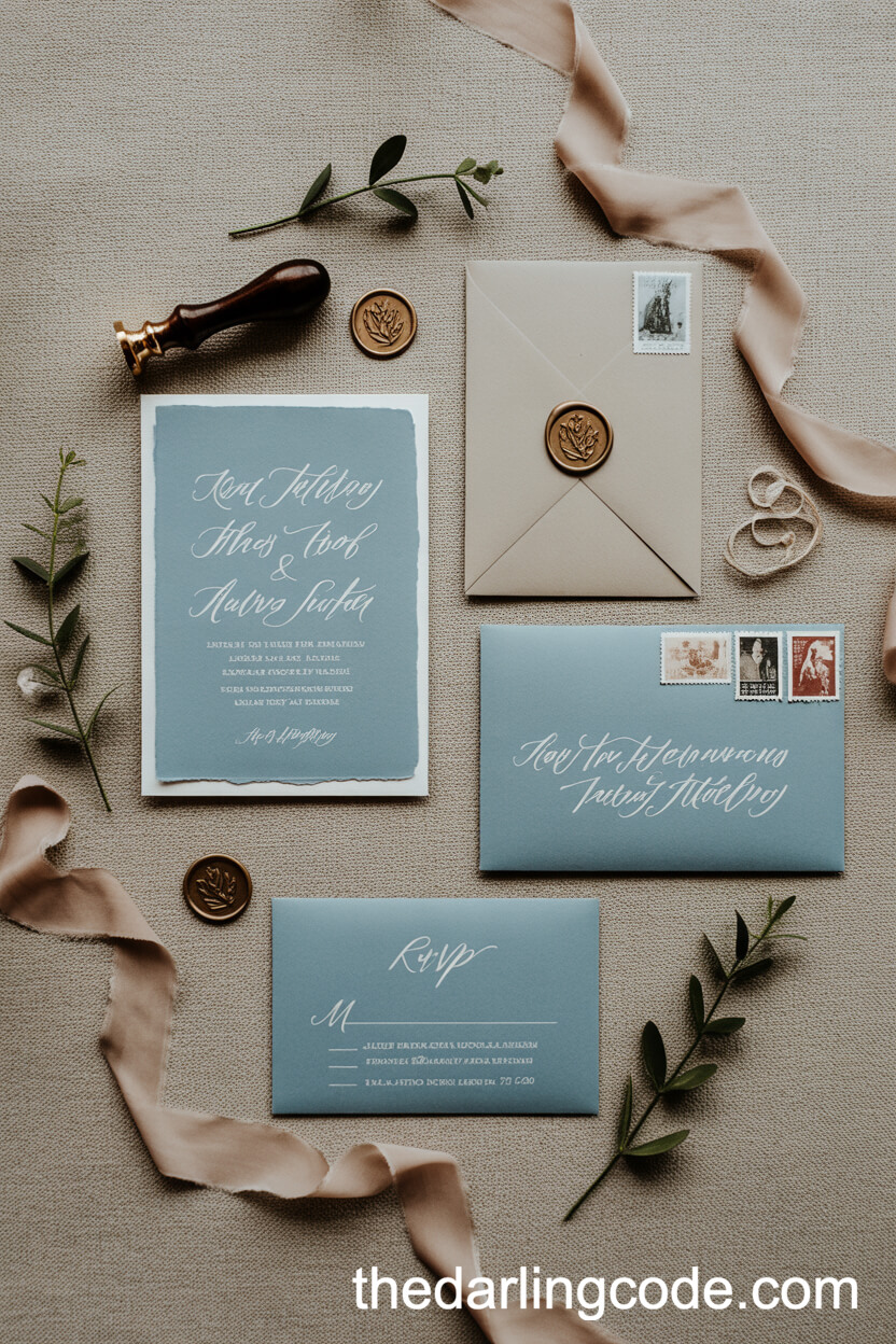Dusty Blue Wedding Invitation Suite