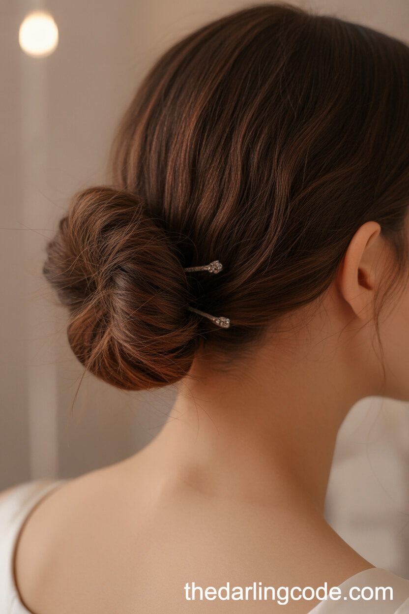 Twisted Low Bun With Subtle Jeweled Pins