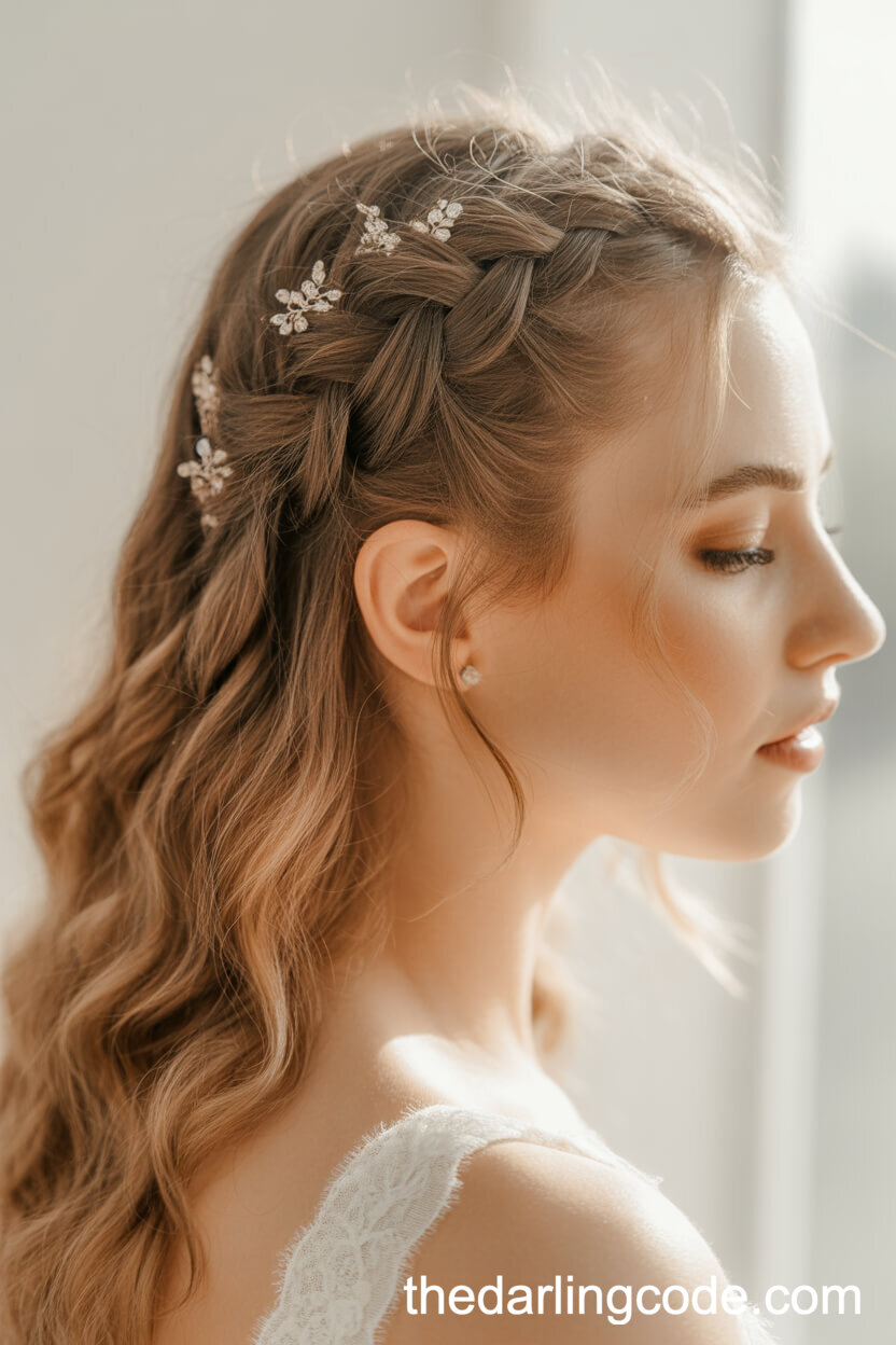 Cascading Waterfall Braid With Gemstone Clips