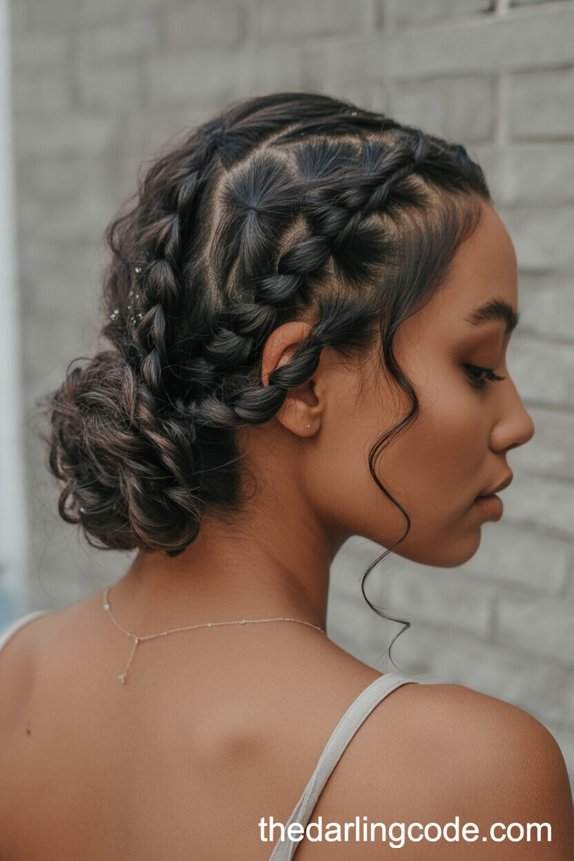 Double Dutch Braids Into A Messy Low Bun