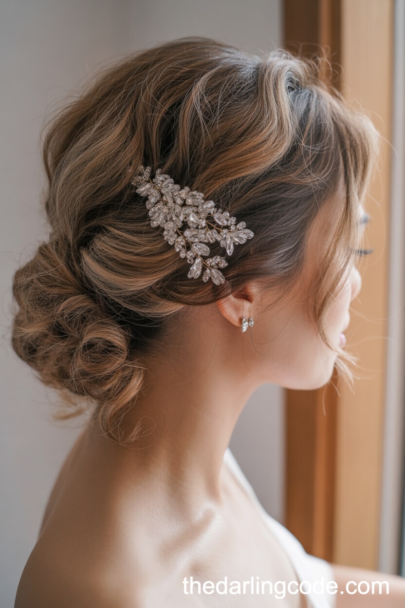Voluminous Twisted Updo With Crystal Hairpins