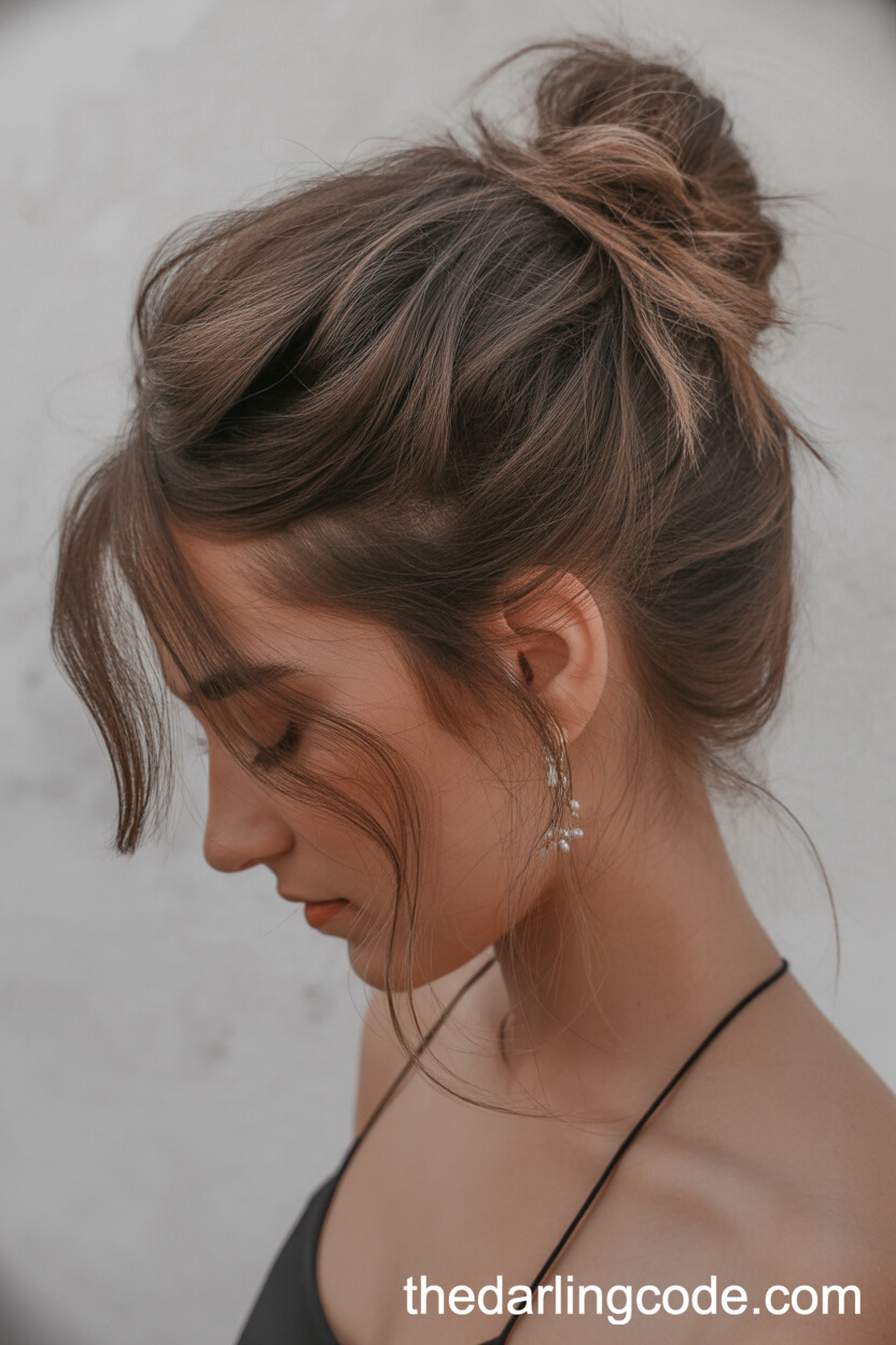 Textured Messy Bun With Wispy Face-Framing Strands