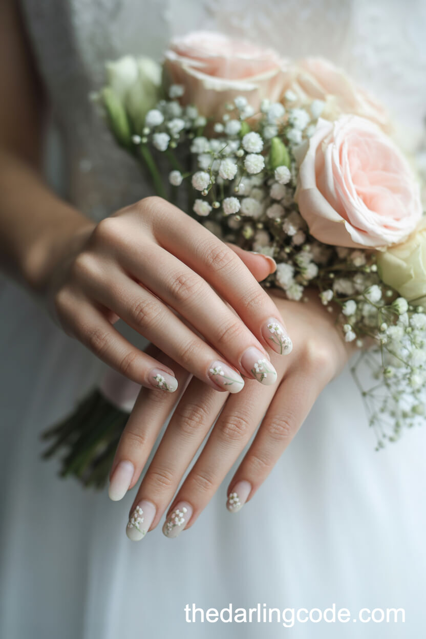 Clear Short Nails With Baby’s Breath Floral Art