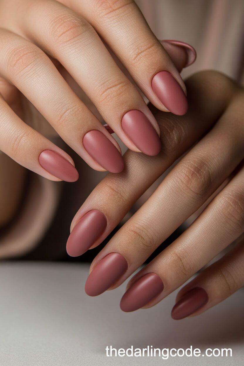 Matte Dusty Rose Almond Nails