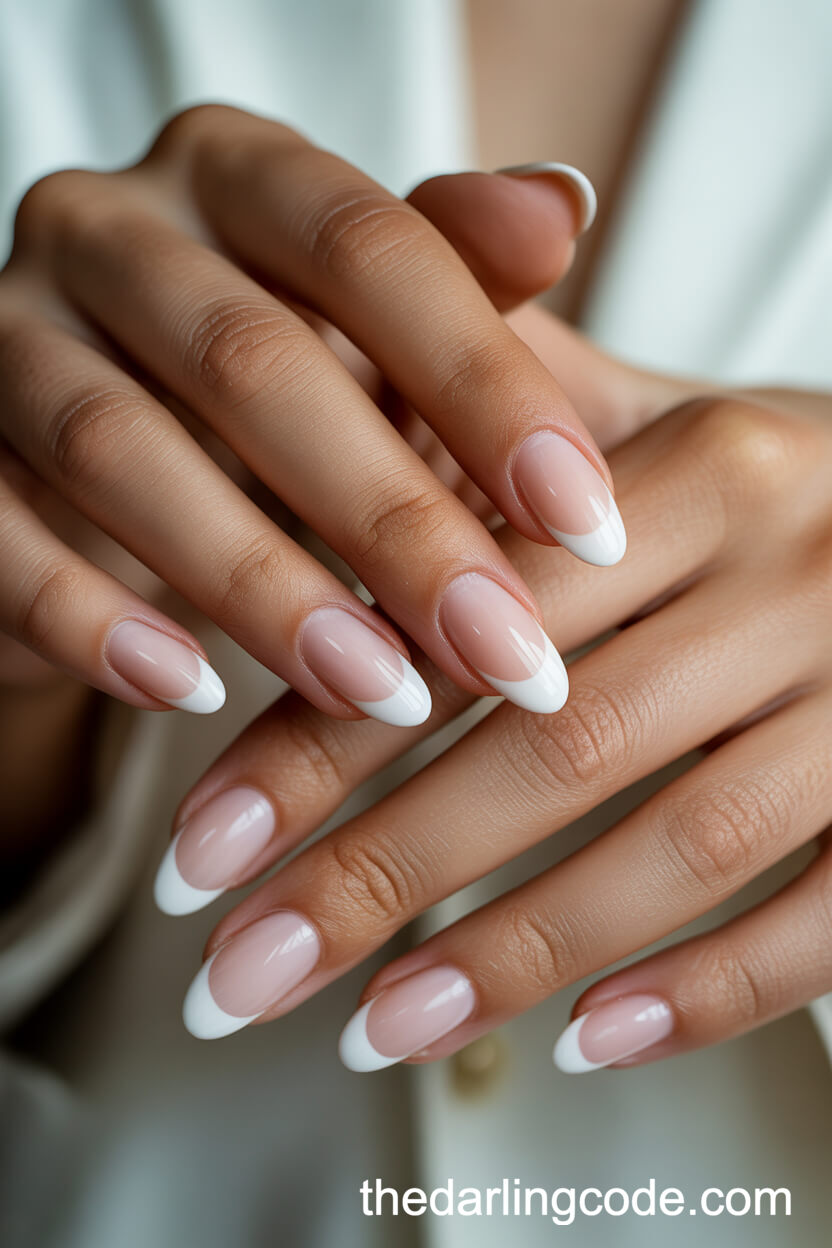 Classic French Manicure Almond Nails