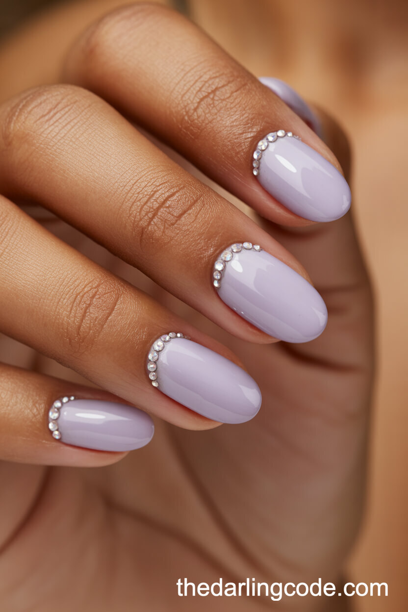 Pastel Lavender Oval Nails With Crystal Embellishments