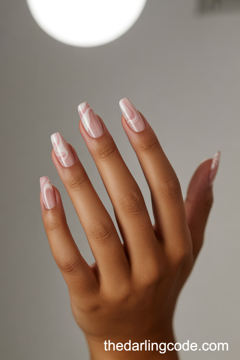 Pink And White Marble Ballerina Nails