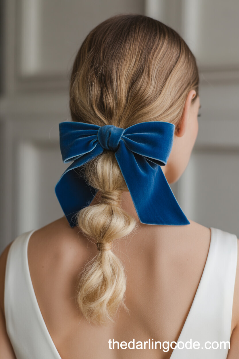 Low Twisted Ponytail With Velvet Bow