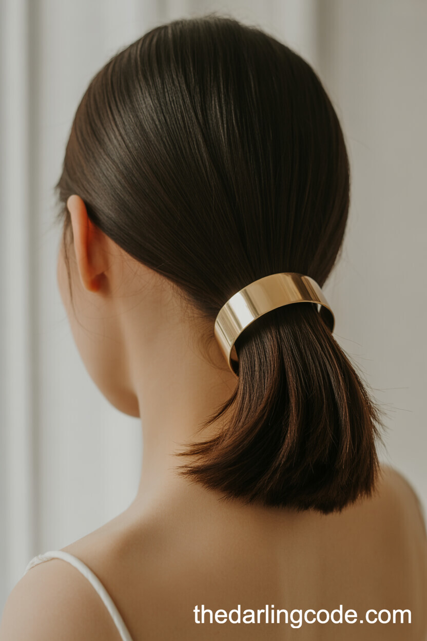 Shiny Straight Ponytail With Gold Statement Cuff