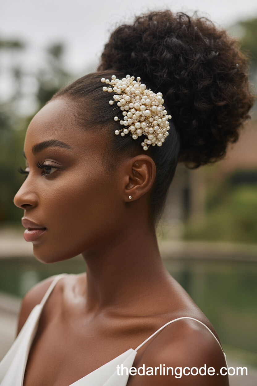 High Sleek Ponytail With Pearl Pins