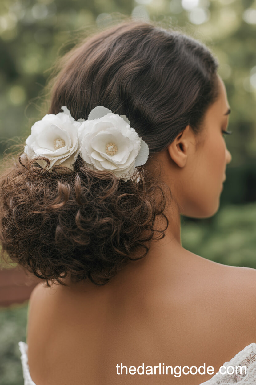 Voluminous Textured Ponytail With Silk Flowers