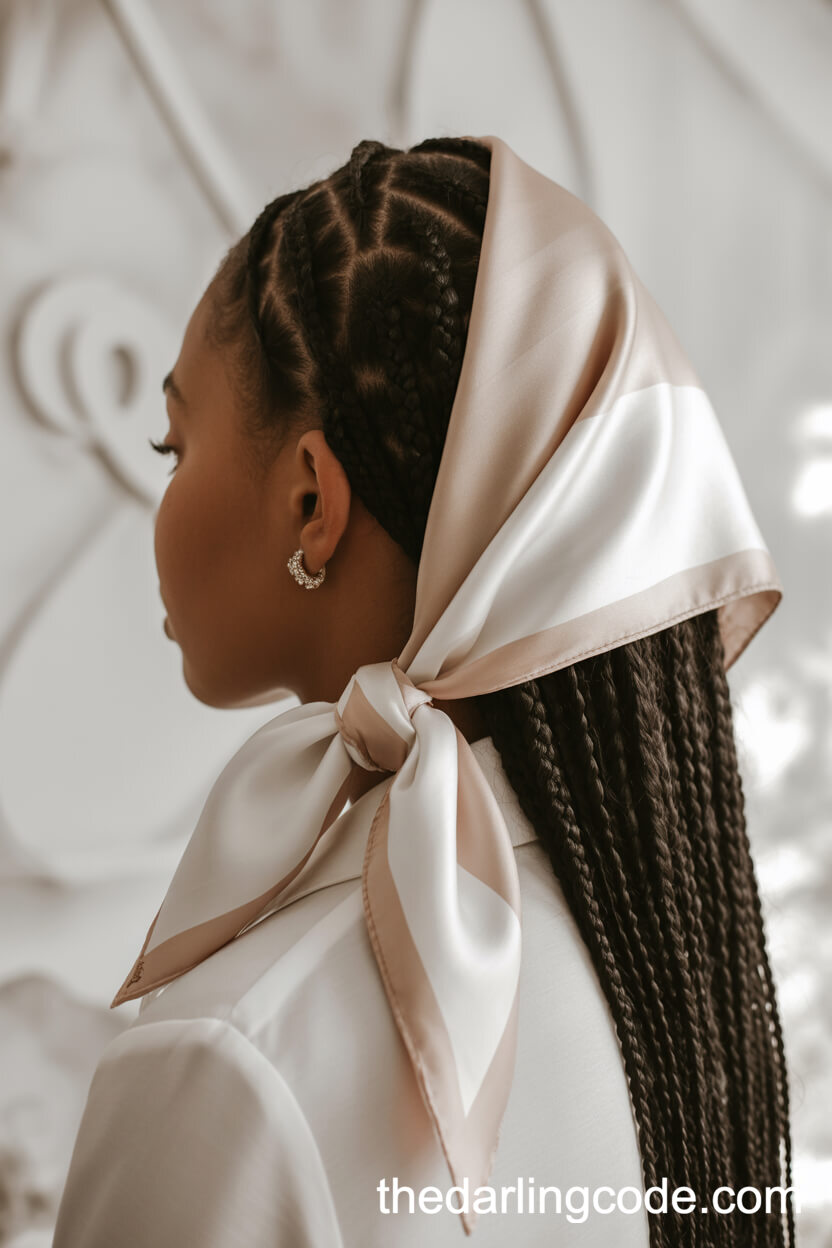 Low Ponytail With Petite Braids And Silk Scarf
