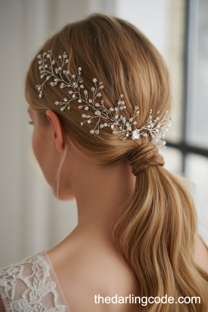 Mid-Height Ponytail With Silver Floral Hair Vine