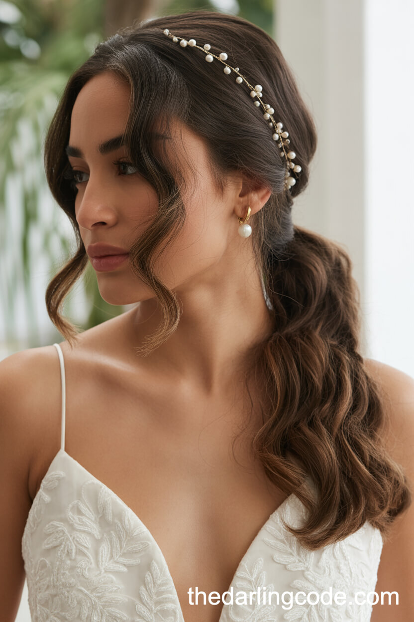 Side-Swept Wavy Ponytail With Pearls