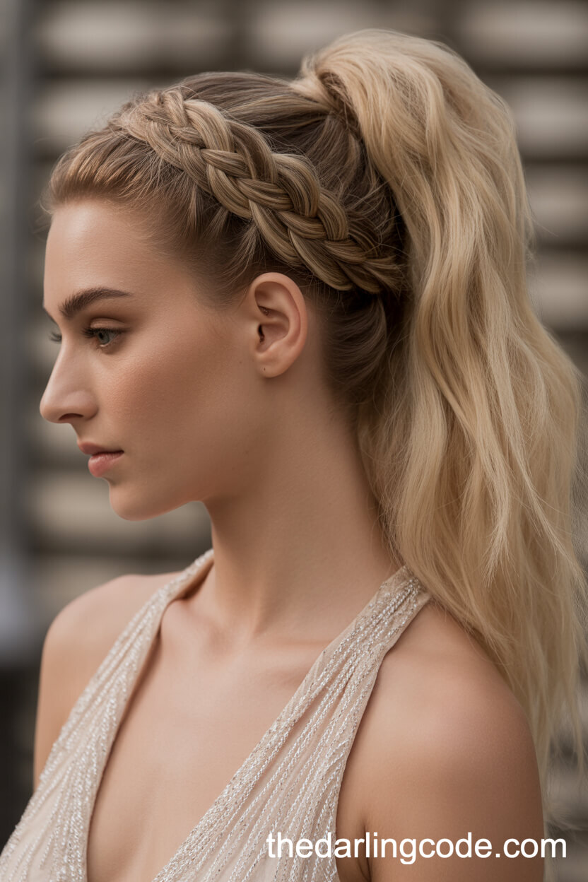 Braided Crown With High Ponytail