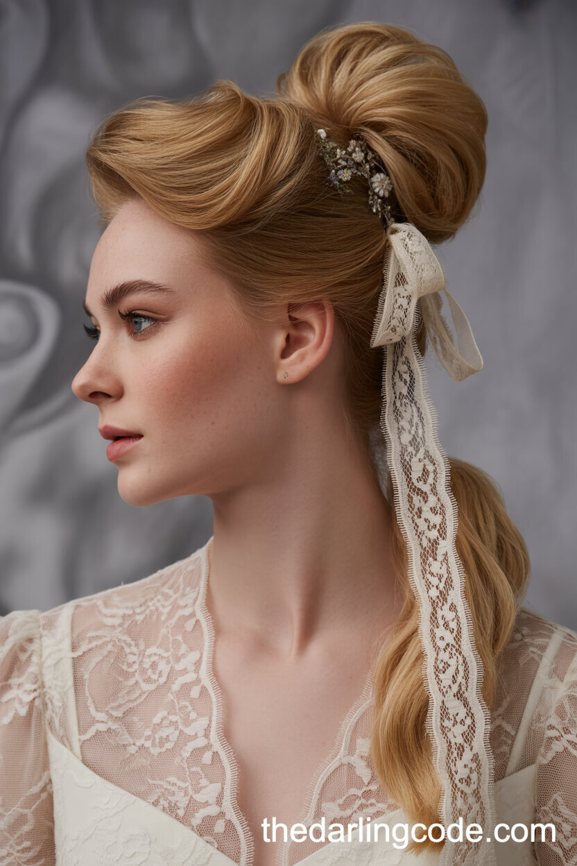 Bouffant Ponytail With Vintage Lace Ribbon