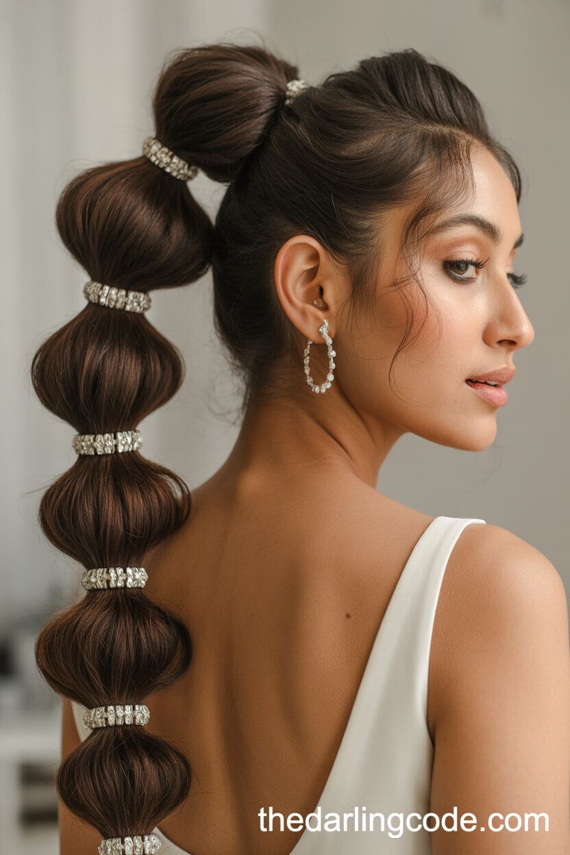 Sleek Bubble Ponytail With Jeweled Bands