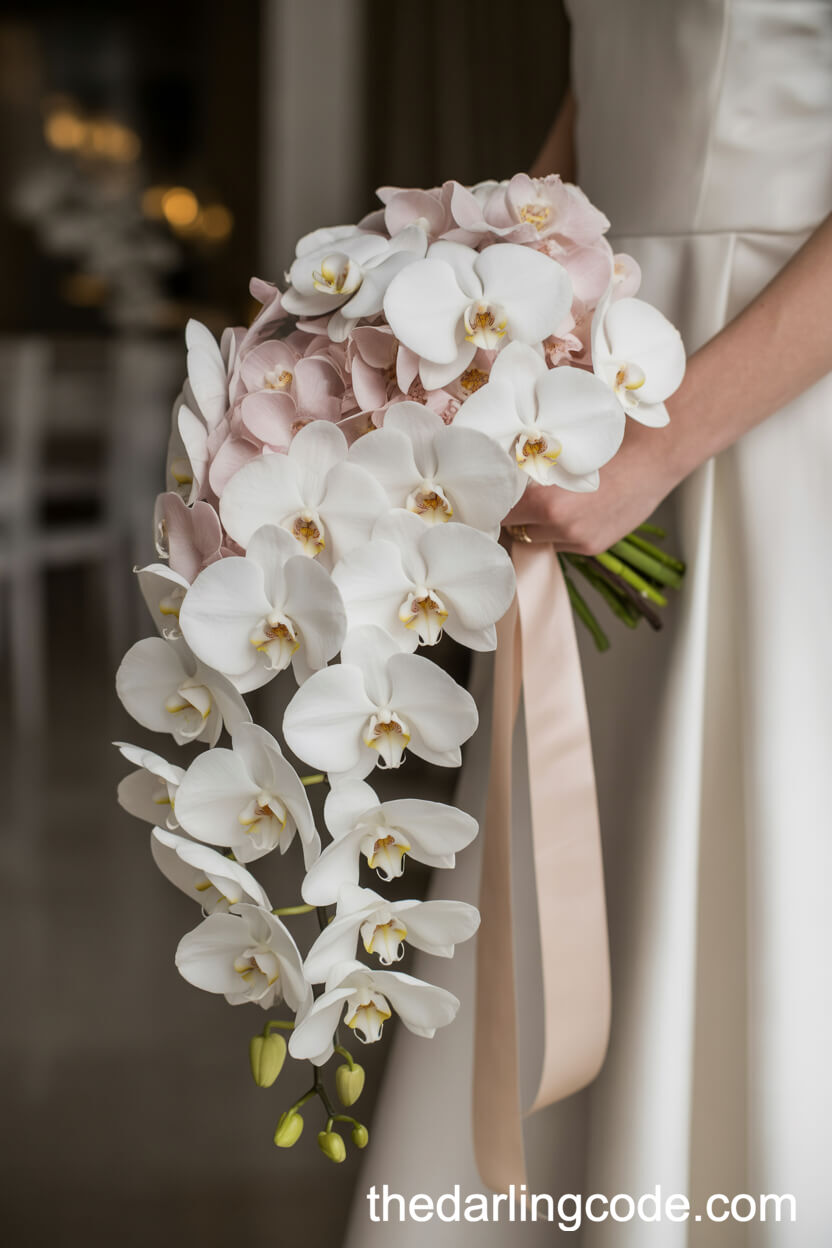 Cascading White And Pink Orchid Bouquet