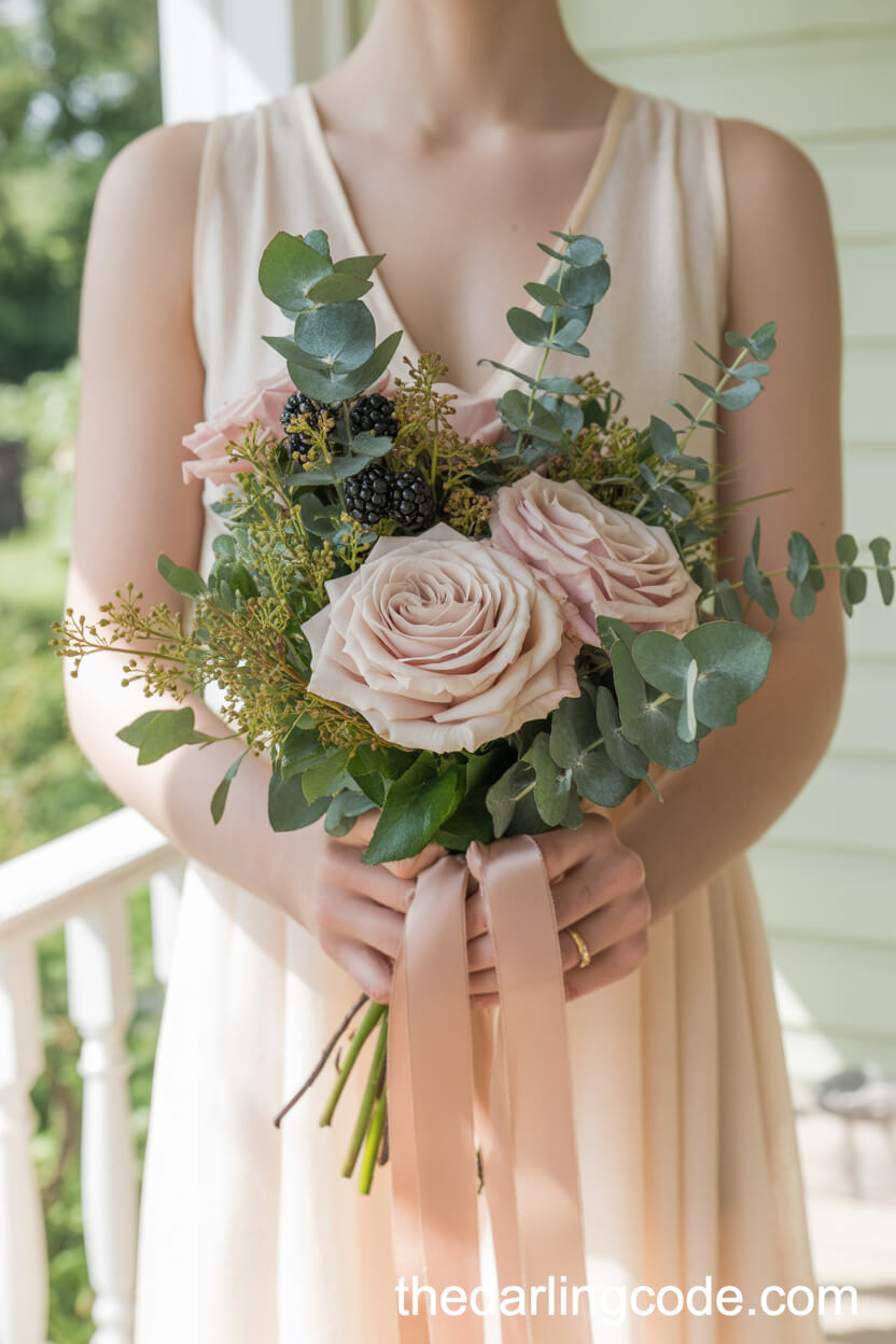 Creative Blush Rose And Blackberry Bouquet