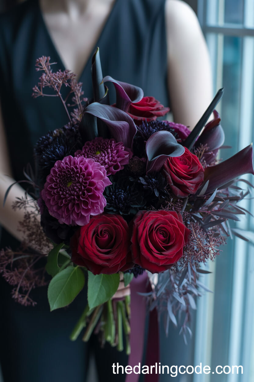 Jewel-Toned Rose And Dahlia Dramatic Bouquet